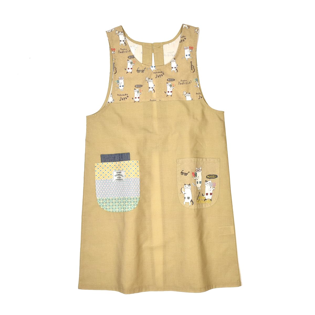 

Button ribbon perforated apron cat circle 258003 Beige [Kusuguru Japan] M-L бежевий