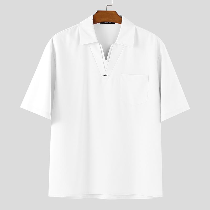 

INCERUN Oversized Men Lapel Neck Short Sleeve Casual Loose Shirts Tops 5XL білий