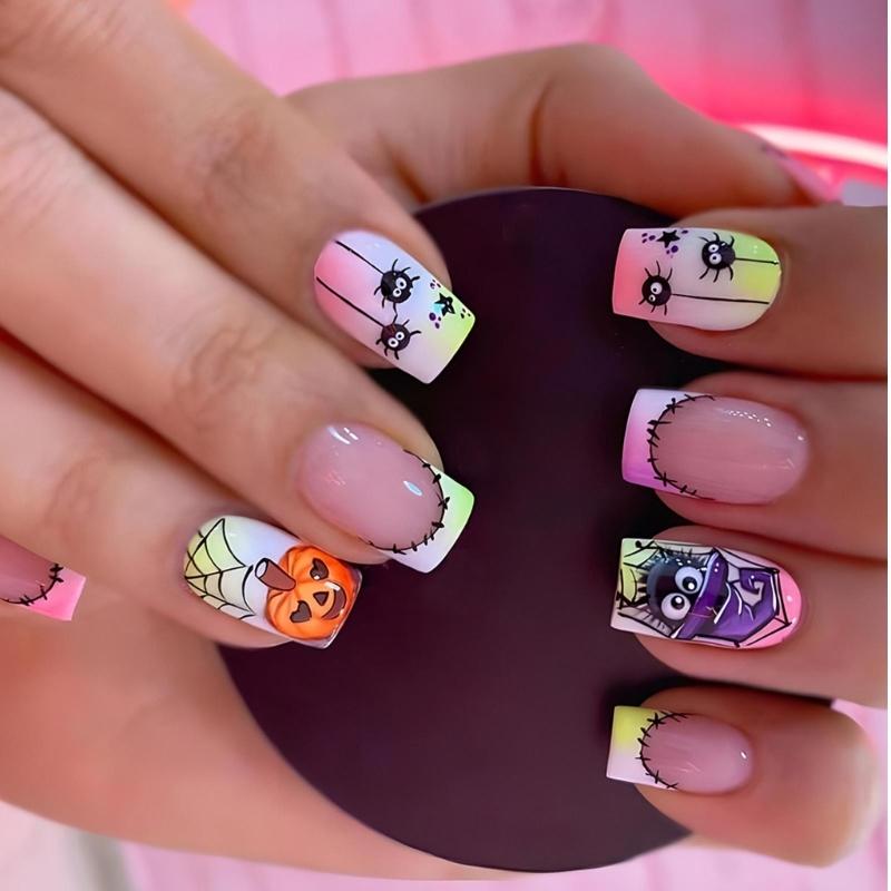 Halloween Fake Nail Square Press On Nail Glues On Nail Spiders False Nail Acrylic Nail for DIY Manicure Decorations