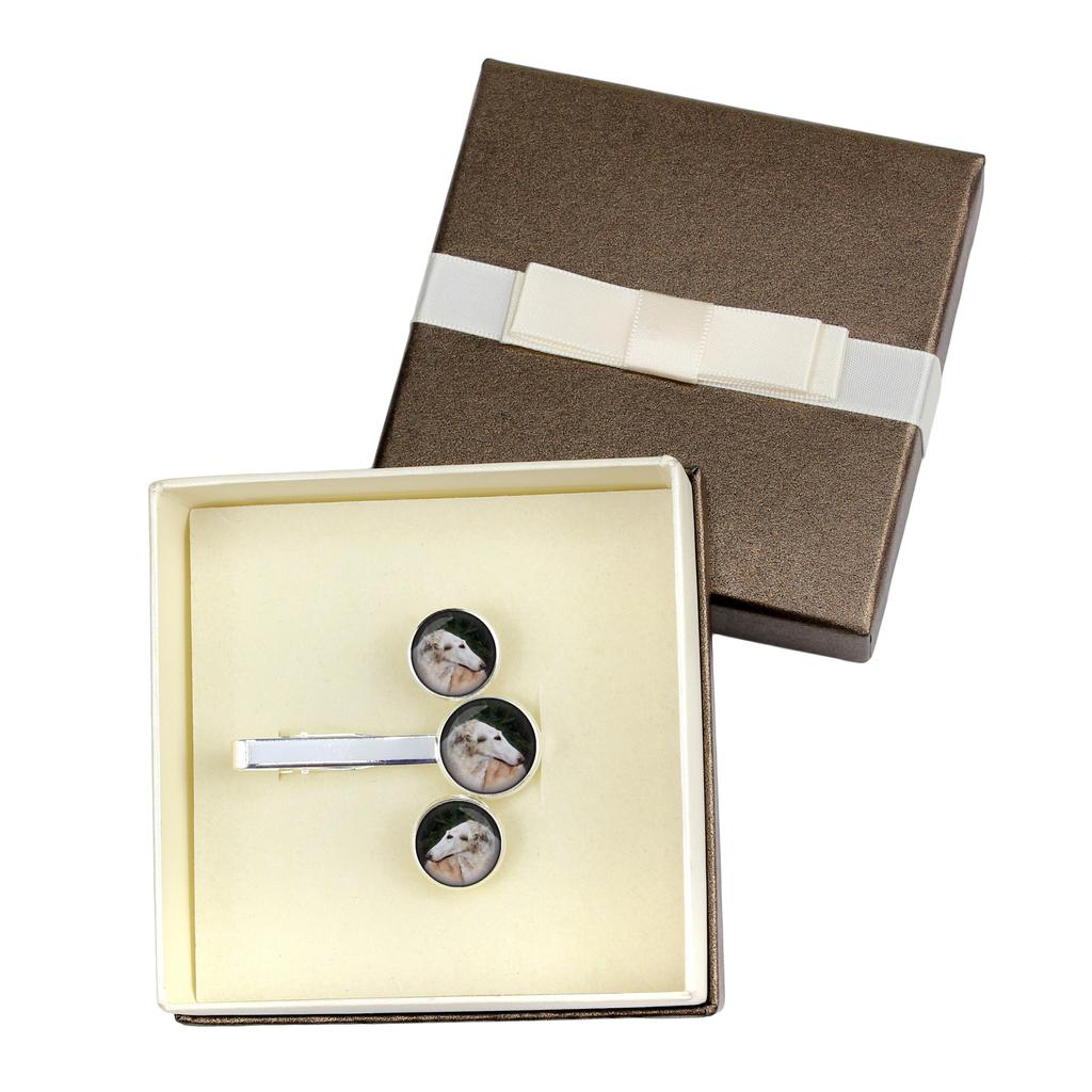 Borzoi, Russian Hunting Sighthound, Russian Wolfhound - cufflinks and tie with your photo, a suit decoration, men's jewelry from the Art-Dog brand.