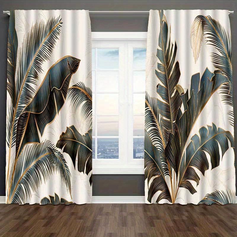 Vintage Palm Leaf Print Curtains Polyester Fabric Suitable Bedroom Living Room Decoration Curtain Machine Washable Perfect For