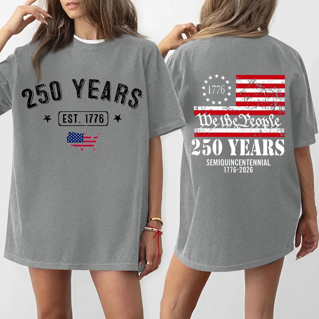 Women's Casual Independence Day 250 Anniversary Printed T-shirt Round Neck Pullover Short Sleeve Top