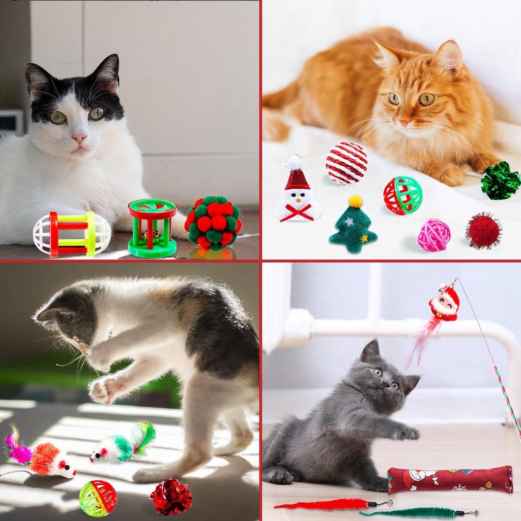 Cat Advent Calendar Christmas Blind Box Christmas Countdown Calendar for Kitten with 24 Pcs Assorted Cat Christmas Toys Gifts