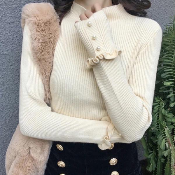 

Женский тонкий свитер-пуловер с бисером и длинными рукавами, трикотажная полуводолазка, нижняя рубашка S бежевый