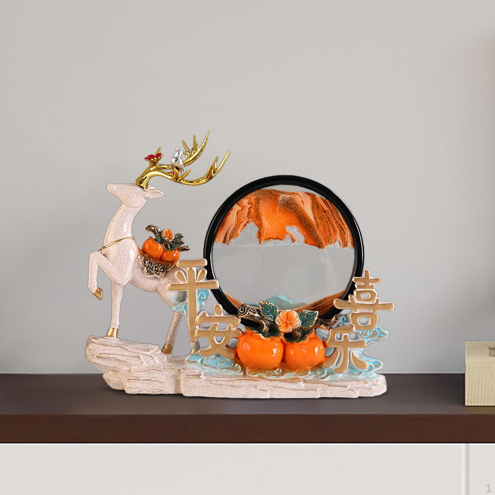 

3D Moving Sand Art Picture Decor, Deer Sculpture, Lucky Figurine ,Desktop Decoration Animal Statue Style D