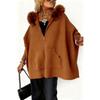 Autumn and winter European and American fashion loose pocket zipper big fur collar knitted hooded women's jacket
