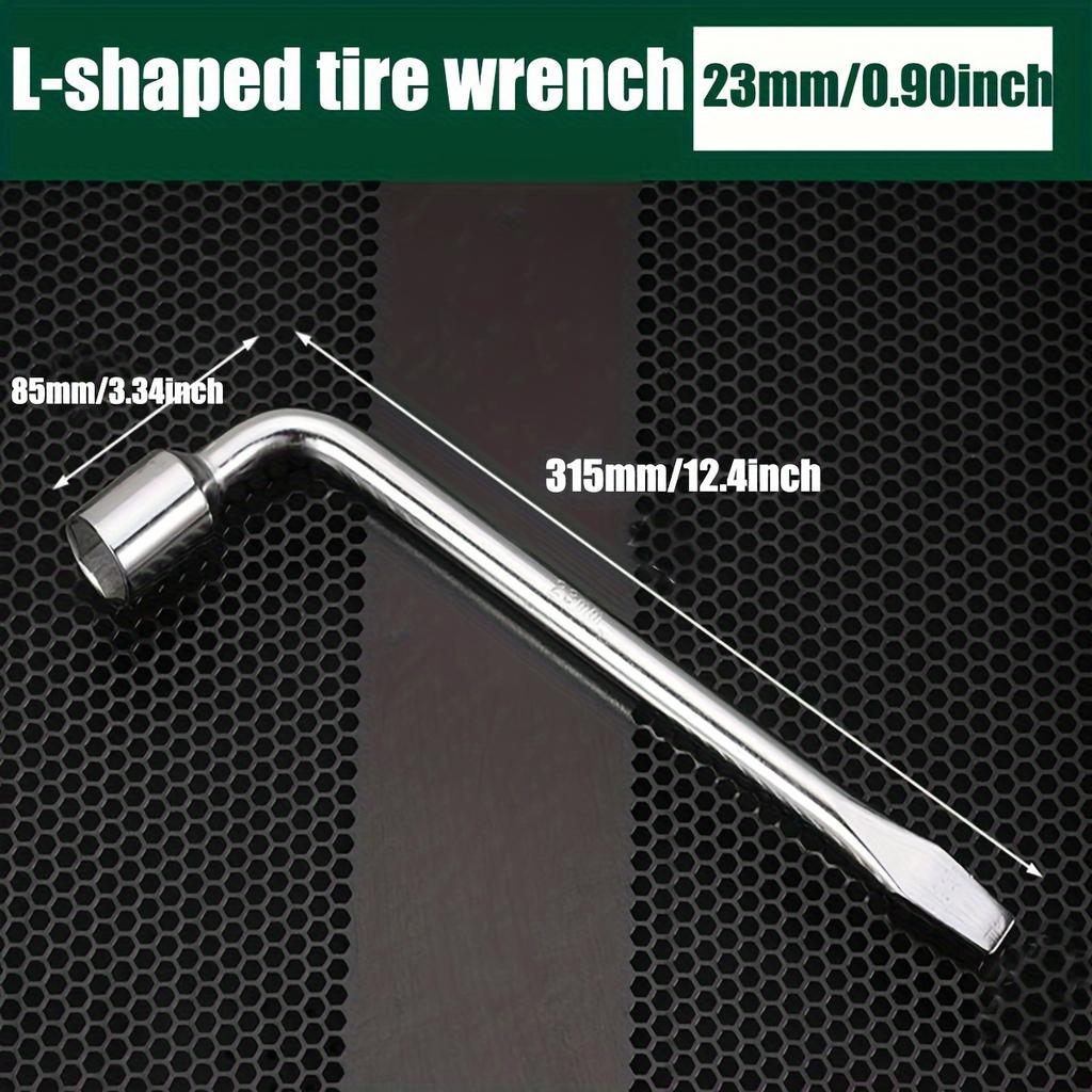 Car Spare Tire Lug Wrench,Slotted End Socket Repair Tool,Tire Replacement Tool (Silvery),L shaped socket wrench car wheel
