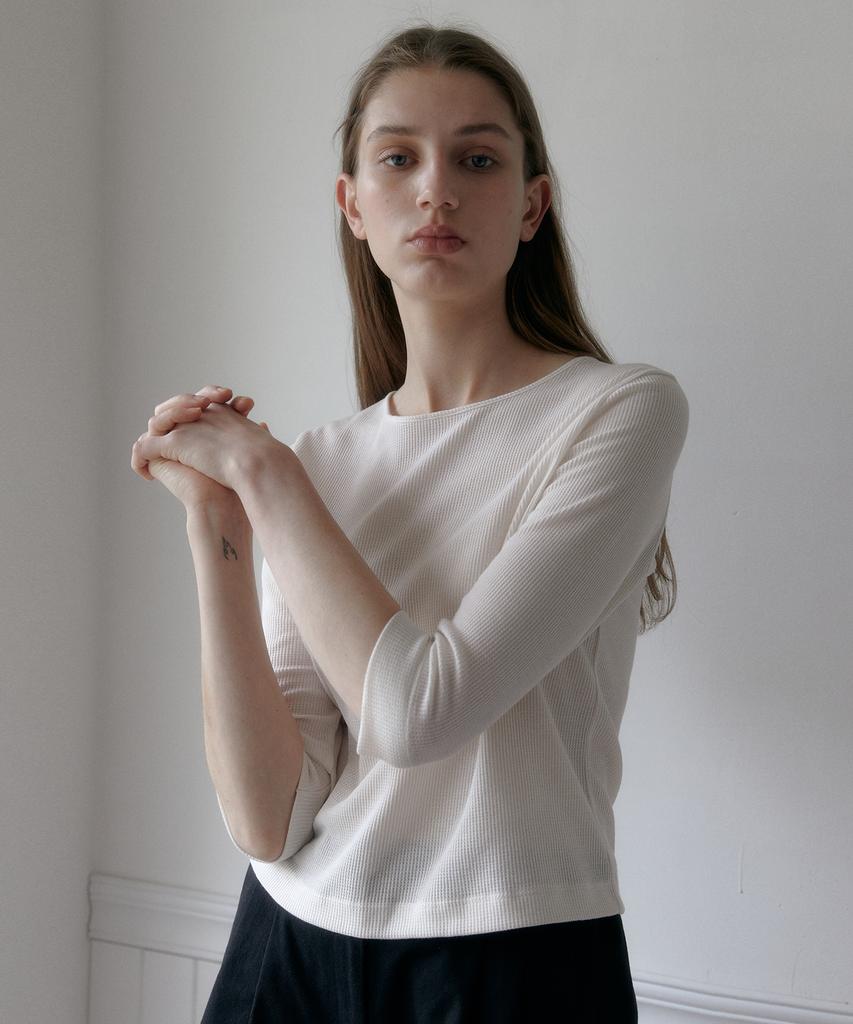 38COMEONCOMMON Waffle Three-Quarter Sleeve T-Shirts (Ivory)