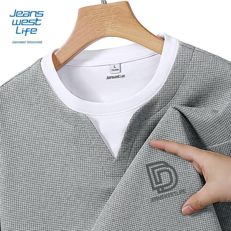 JEANSWEST LIFE Men s Henley Waffle Knit Faux Two-Piece Long Sleeve T-Shirt XL