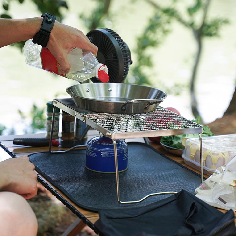 Stainless Steel Camping Pot Holder Portable Camping Stove Stand Folding Grill Table Desk with Storage Bag for Outdoor Travel
