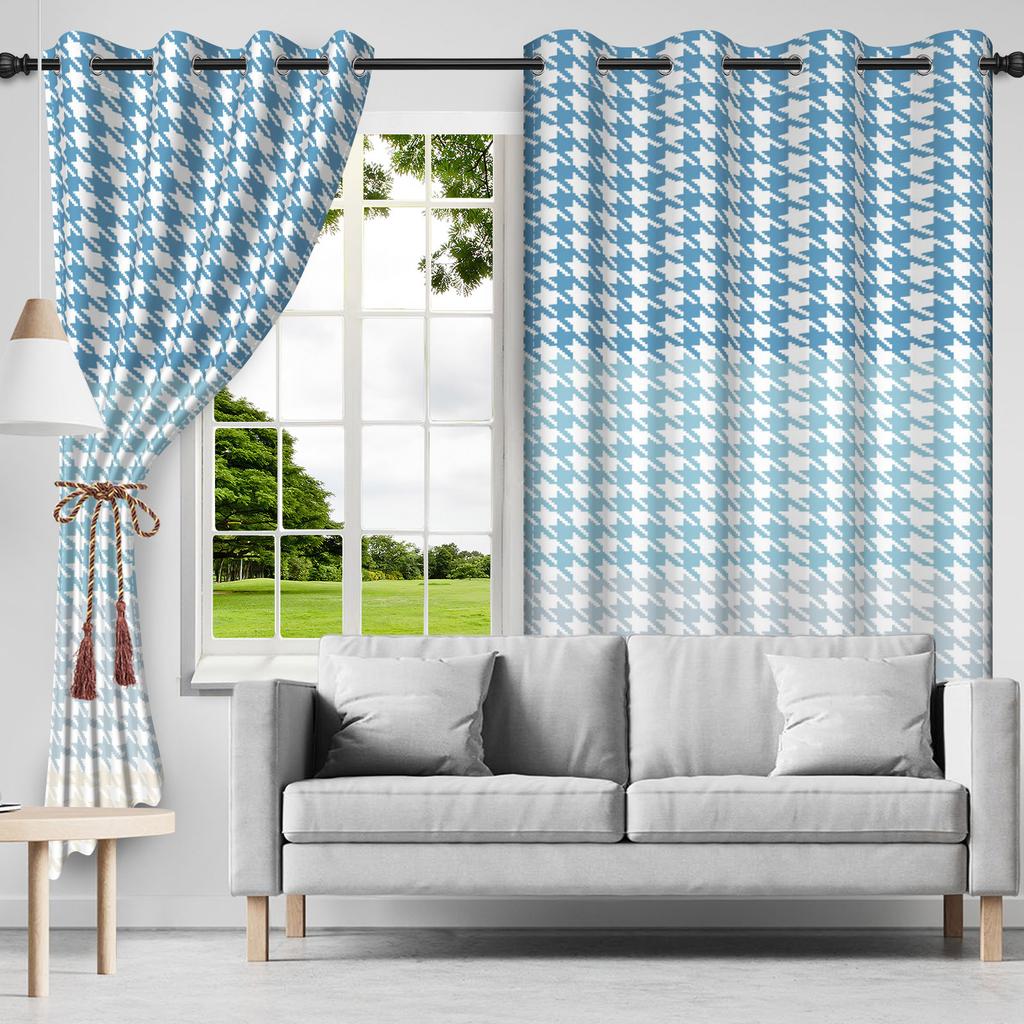 2Pcs Window Curtains Modern Style Simple Plaid Pattern Blackout Drapes Bedroom Living Room Drakening Thermal Insulation Curtain