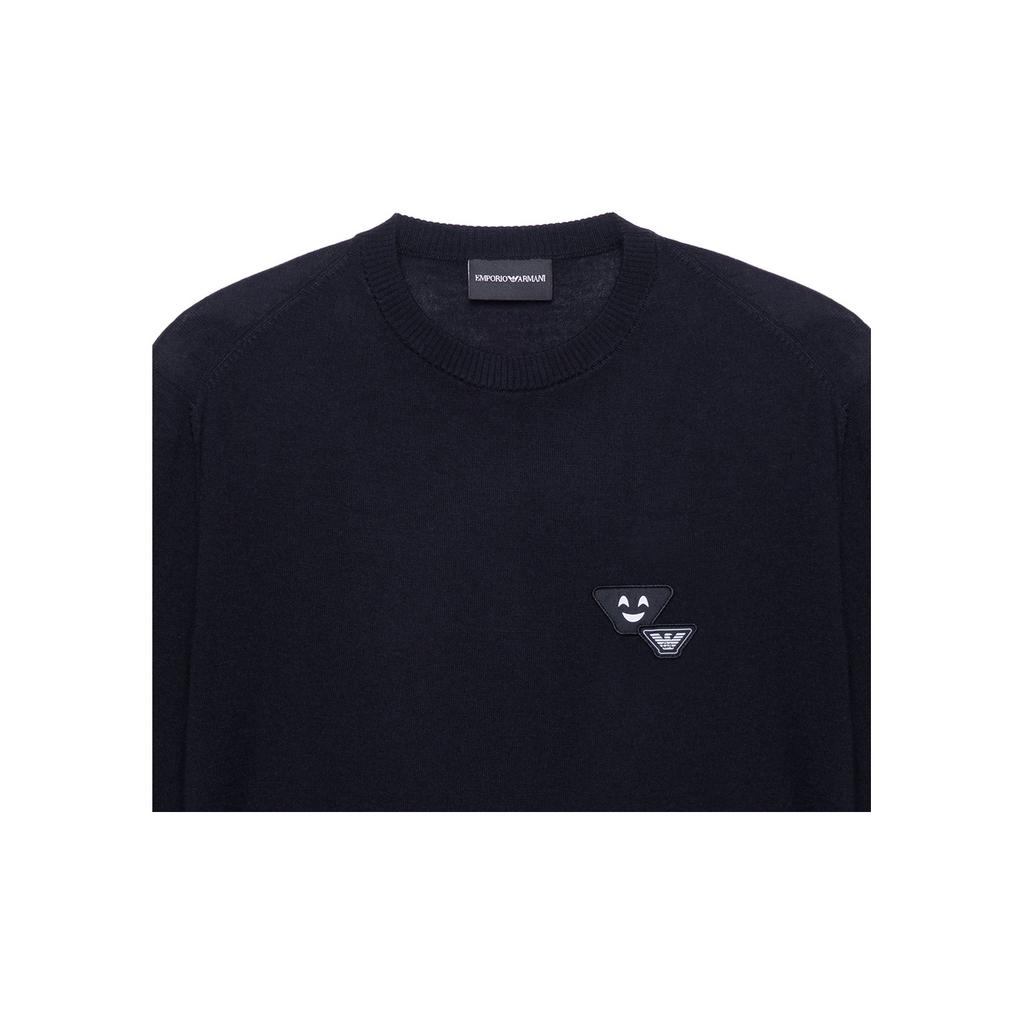 Emporio Armani Solid Color Small Pattern Casual Crew Neck Long Sleeve Sweater Men Sweater Black 3H1MXB-1MVQZ-999