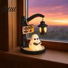 Mysterious Witch Statue Halloween Witch/Ghost LED Lamp Gothic Resin Ornament with Warm Light for Glow Lamp Home Decor Desktop Spooky Night