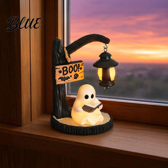 Mysterious Witch Statue Halloween Witch/Ghost LED Lamp Gothic Resin Ornament with Warm Light for Glow Lamp Home Decor Desktop Spooky Night