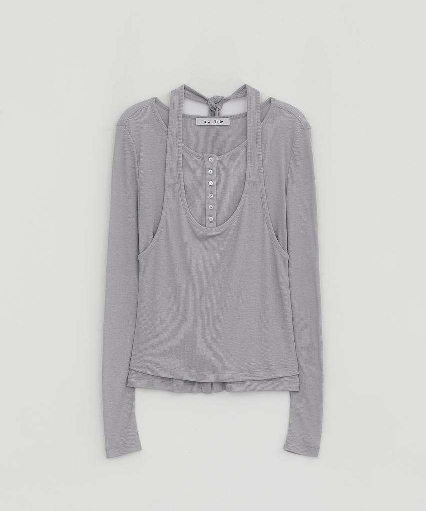 Loutaideu Layered Button T-Shirt [Grey]