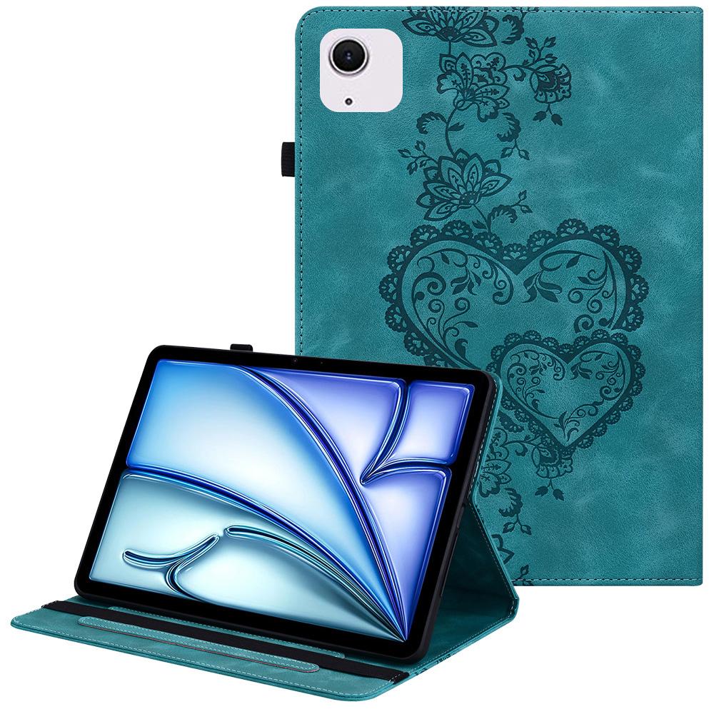 For iPad Air 11 (2025)/(2024) Leather Case Heart Imprint Foldable Stand Card Slot Stylus Holder Tablet Cover