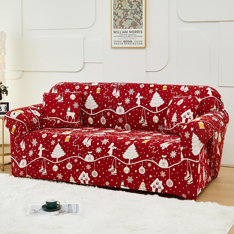 Christmas Sofa Protective Covers Living Room Elastic Living Sofa Slipcover Stretch All-inclusive Dining Chair Slipcover Couch Cover 1/2/3/4 Seater