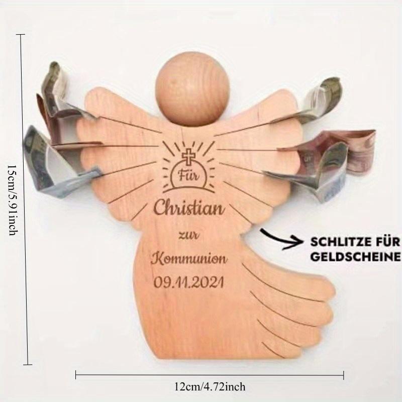 1 Stück Original Holzfarbe Holzgeschnitzter Engel Kommunionsjunge, Schutzengel, Geldgeschenk Taufe, Geschenk für Freunde