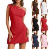 Damen One-Shoulder-Kleid Sommer Ärmellos Slim Fit Asymmetrischer Ausschnitt Lässig Party Minikleid