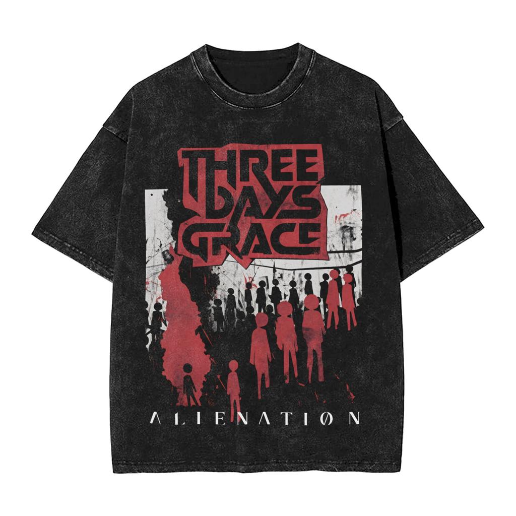 Three Days Grace Alienation Tour  Outfit Washed T Shirts Unisex Women Streetwear Hip Hop TShirts Printed Shirt Short Sleeve