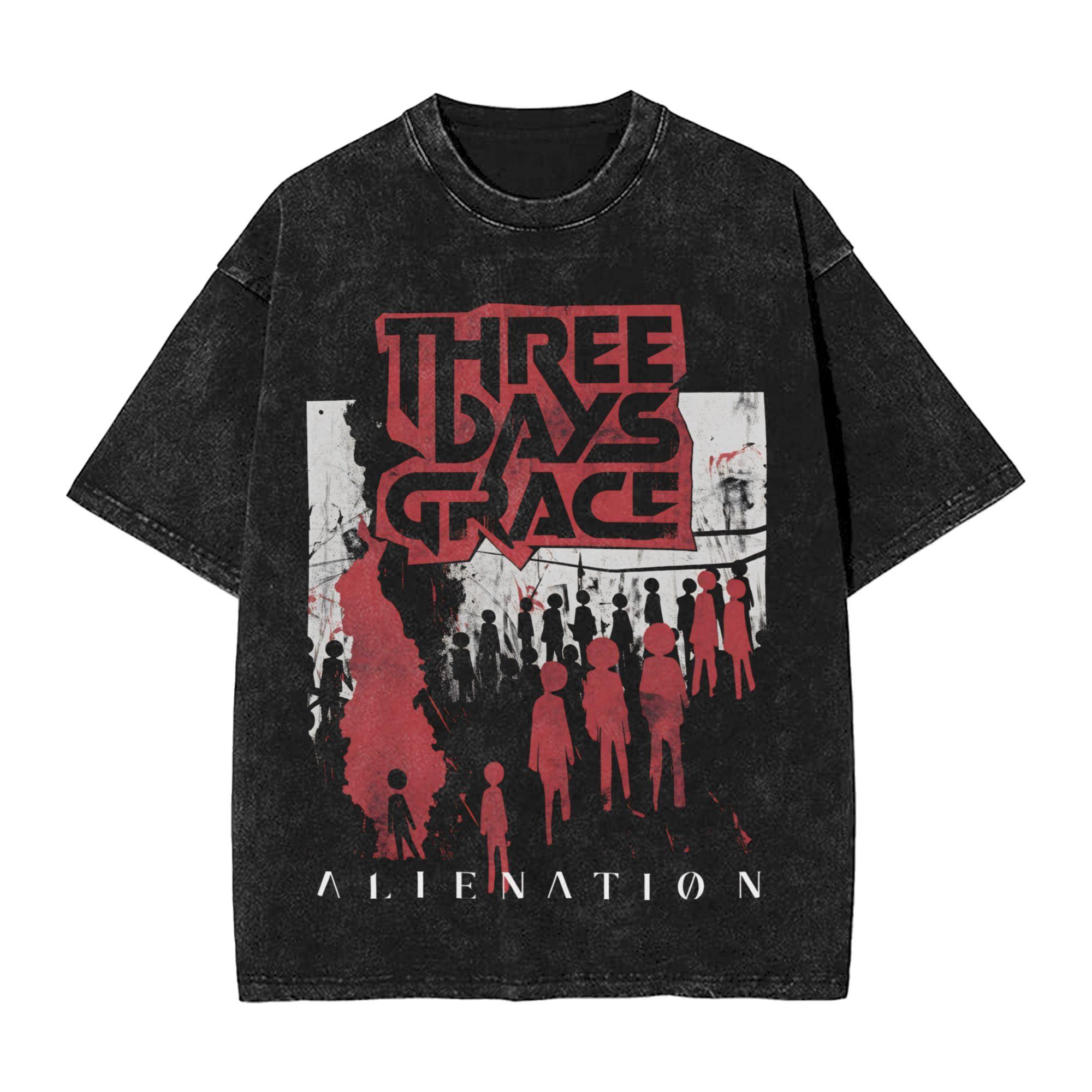 

Three Days Grace Alienation Tour Washed T Shirts Streetwear Hip Hop Fashion TShirt Tees Tops Unisex Women Cotton Oversize S