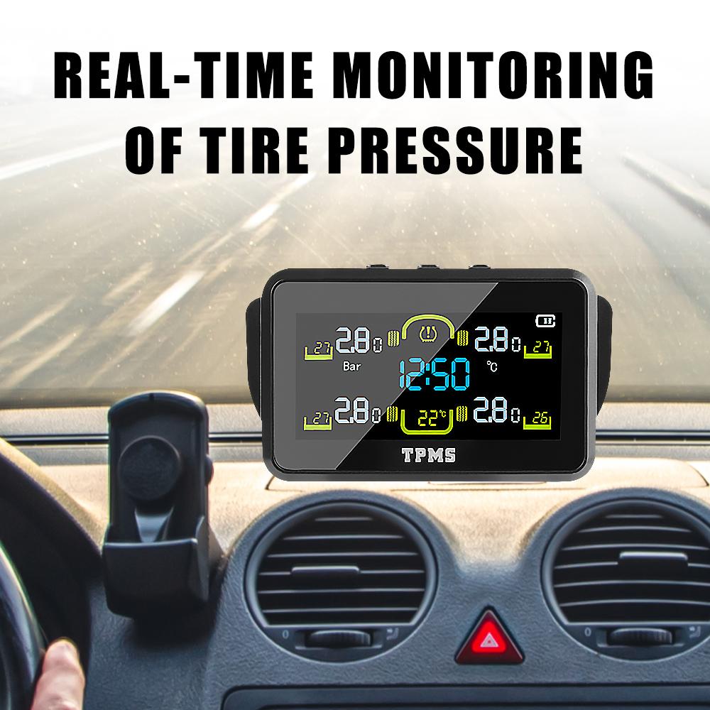 Car Tyre Pressure Monitor With 4 External Sensors Temperature Warning Fuel Save Tire Pressure Monitoring System Solar TPMS T14-1