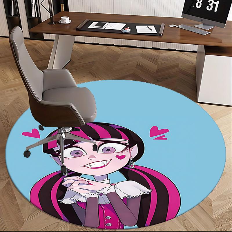 Monster High School Thema Charmante Gothic Mädchen Stuhlmatte - Runder Teppich für Heimdekoration, Bürogebrauch, Geschenkidee 0467b