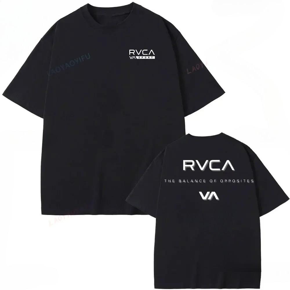 RVCA Black Tshirt Summer Print Short Sleeved Fashionable Unisexs and Womens Design Brand Tshirt Top Streetwear