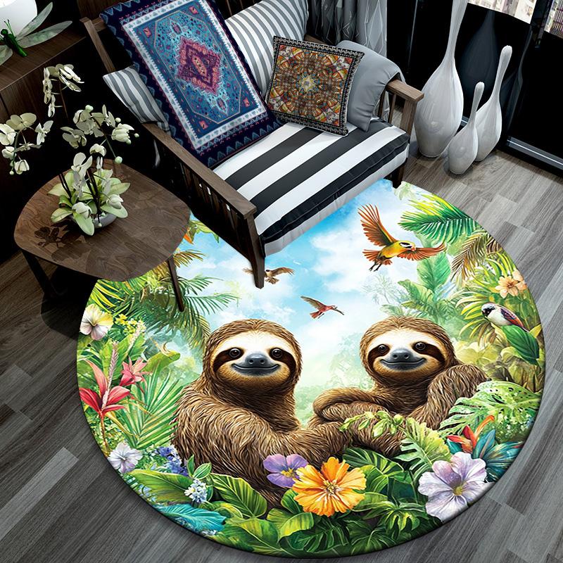 Sloths Round Area Rug,Carpet Rug for Living Room Bedroom Sofa Playroom Decor,Non-slip Floor Mat