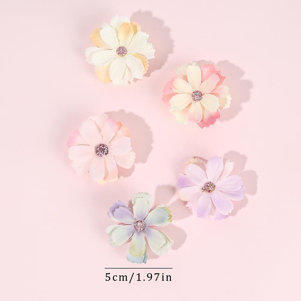 10Pcs Simulated Flower Hair Clip Gradient Floral Rhinestone Girl Hairpin Rustic Kid Accessories Headdress For Beach School Party