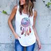 Harajuku Retro Women's Feather Dream Print Sleeveless T-shirt, Round Neck Sleeveless Casual Vest, Women's Streetwear