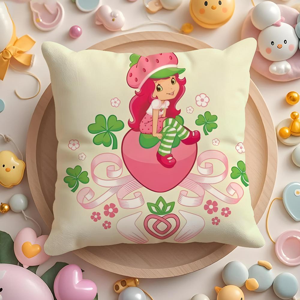 Cartoon S-Strawberry S-Shortcake Cushion Cover Home & Car Multi-Scene Pillow Cover - Reversible, Soft & Durable for Daily Use