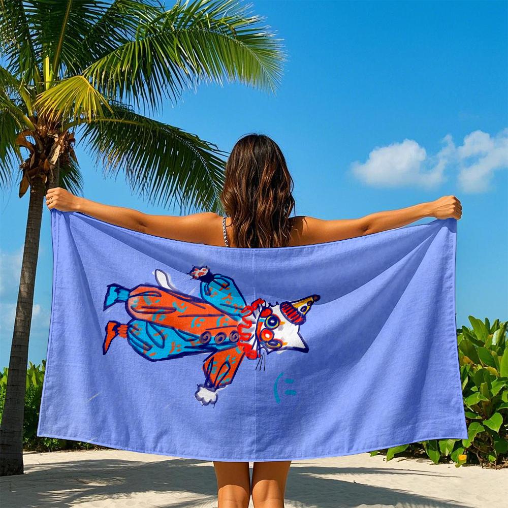 Clown Cat Art Print Quick Drying Bath Towel Microfiber beach towel - light weight swimming camping  yoga beach out