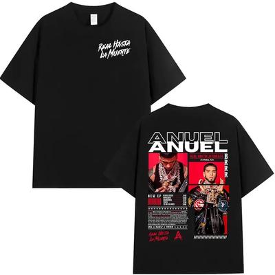 Rapper Anuel AA Real Hasta La Muerte Tour 2025 New Album T Shirts Men's Hip Hop Gothic T-Shirts 100% Short Sleeve T-Shirt#Color(1)