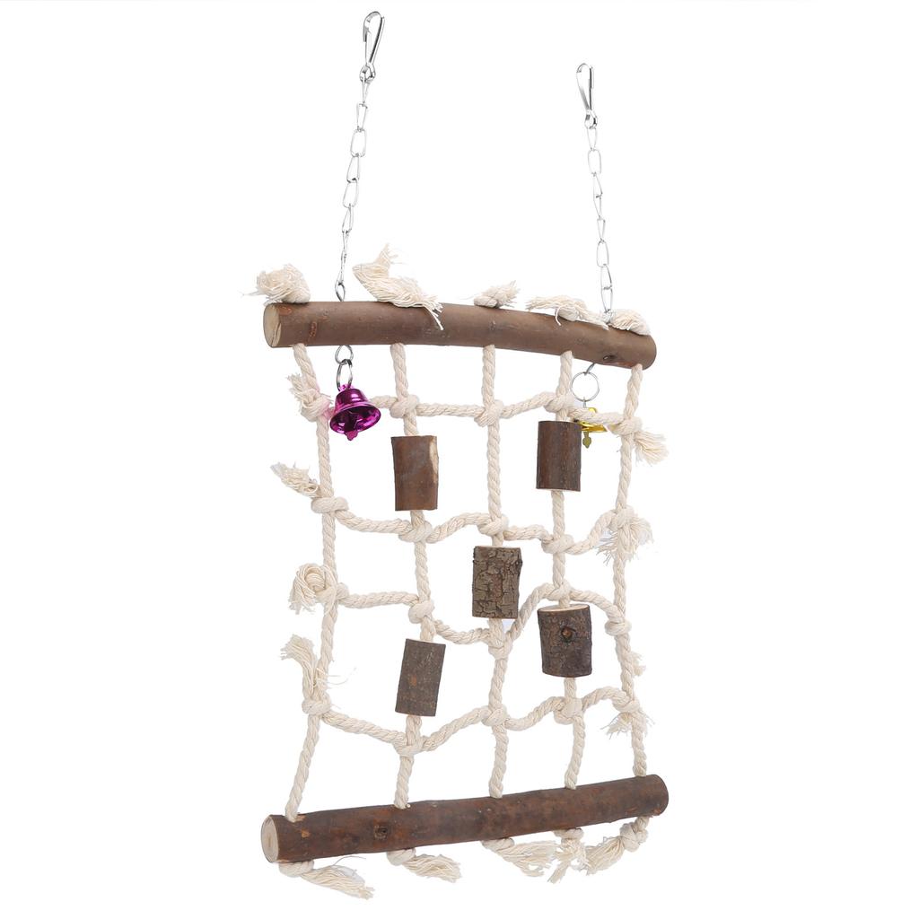 3 Pcs Parakeet Toy Wooden Block Cotton Rope Climbing Net with Molar Stone Strings Swing Toy for
