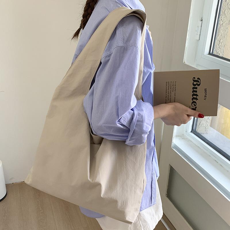 Summer canvas bag simple solid color vest bag large capacity travel vacation bag student class handbag shopping bag