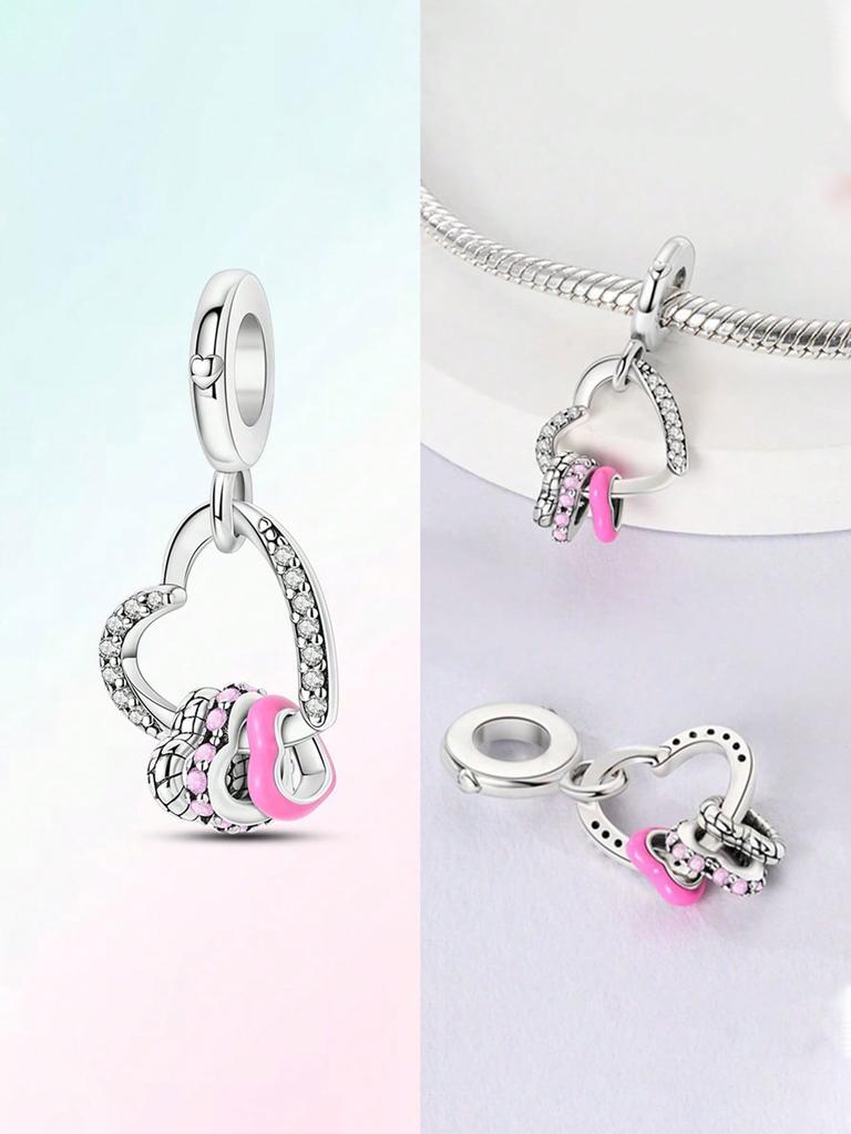 Charms Plata Heart-Shaped Happy Family Bead Charm Copper Plated Fit Charms Copper Original Bracelet For Jewelry Making Diy Charm