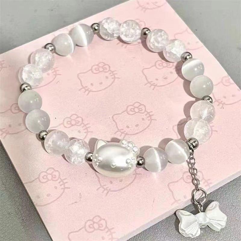 HelloKitty Love Couple Bracelet - DIY Handmade Beaded Cat's Eye Stone, Cute Gift for Girlfriend
