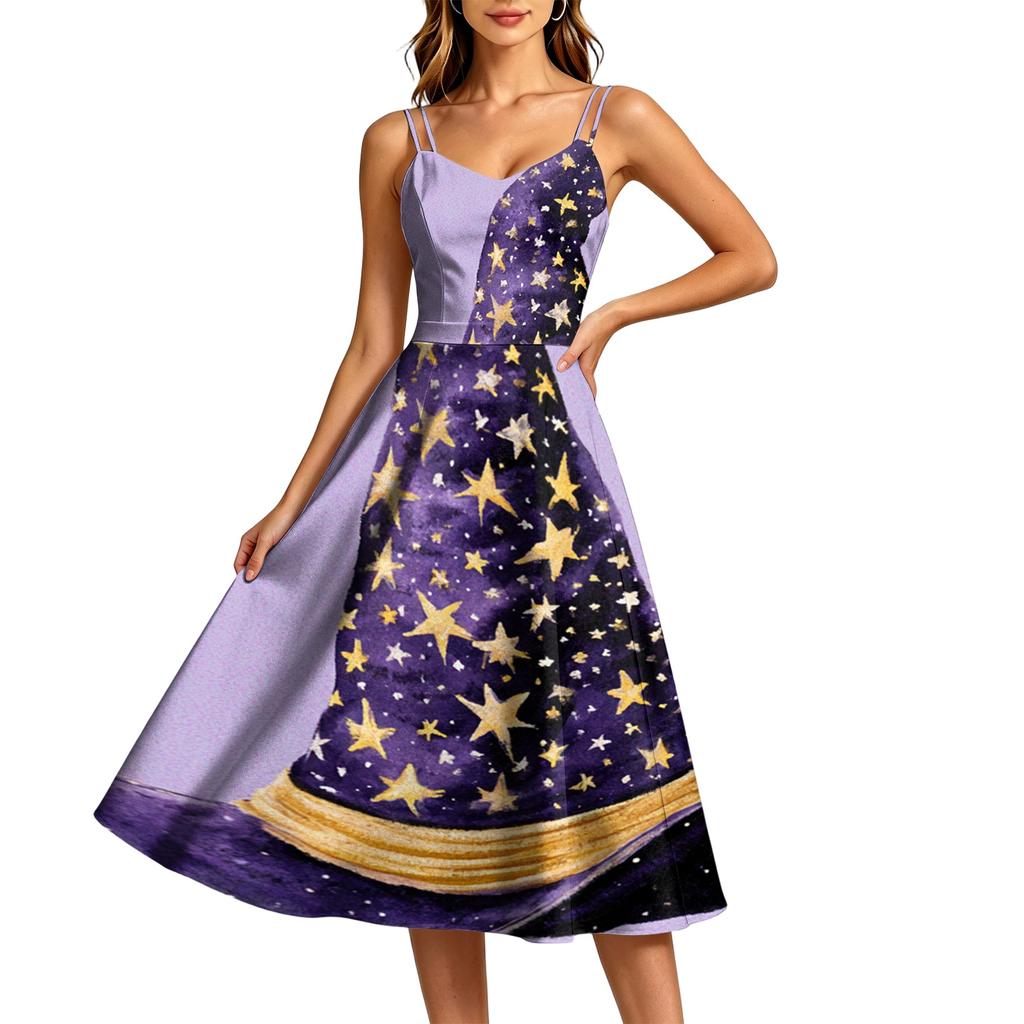 Damen Freizeit Ärmelloses Rundhals Halloween Print Kleid für Party-Kleidung