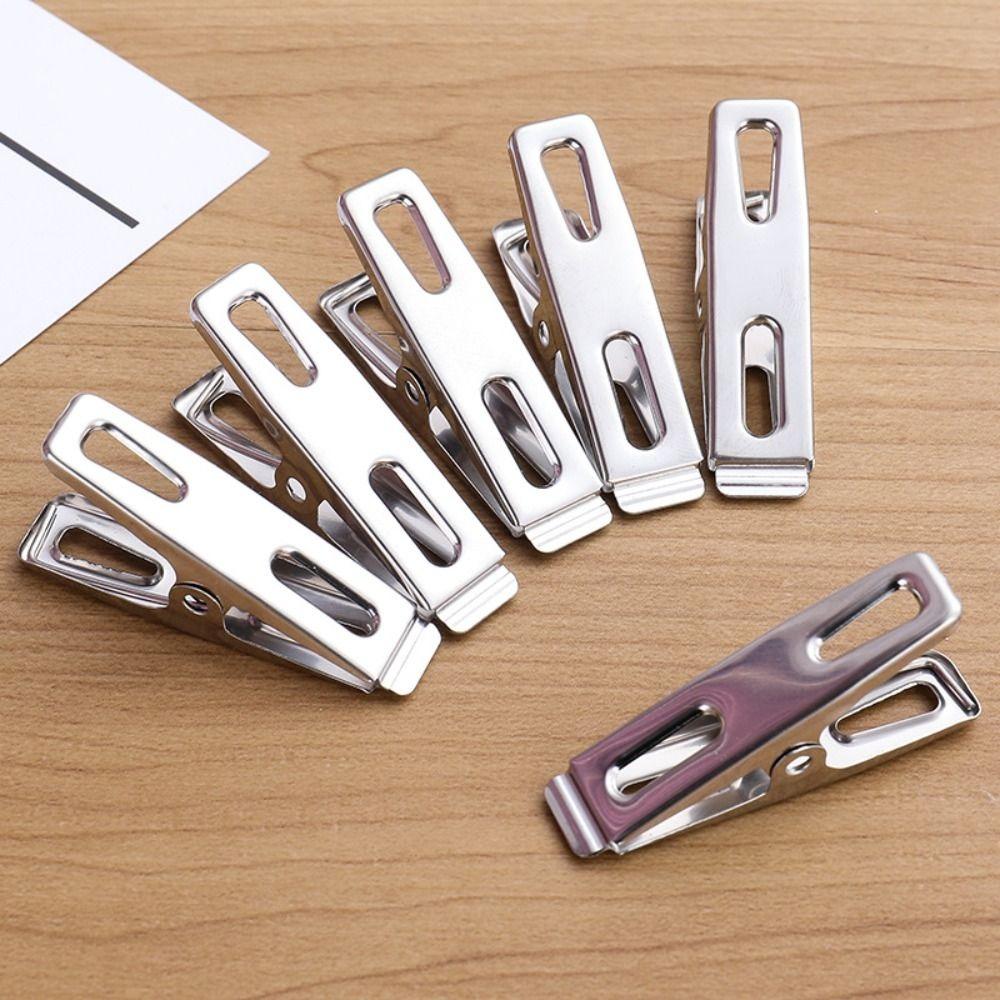 20pcs Flat Mouth Clothes Pegs Stainless Steel Document Clips Sealing Clip Bathroom Accessories