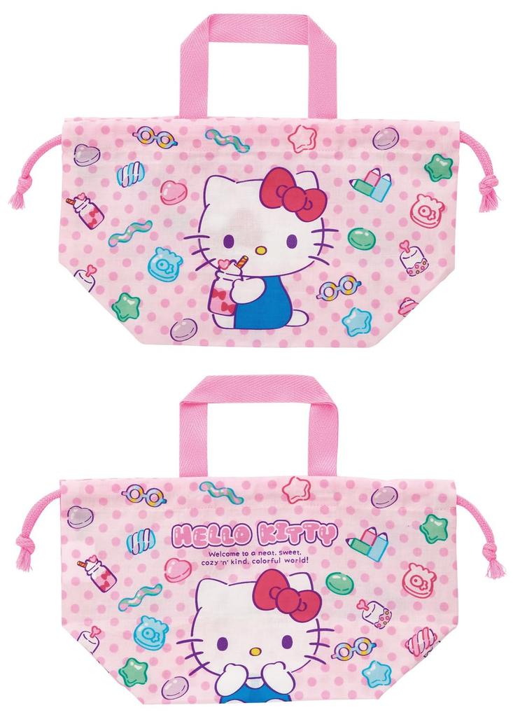 Skater Lunch Kordelzug-Set von Sanrio Hello Kitty und Mashu Gummibärchen-Beutel, 2, Beutel, KB7W-A