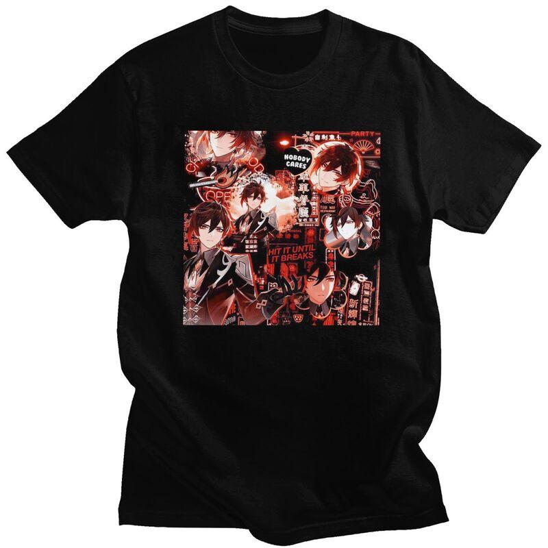 Custom Classic Zhongli Genshin Impact T Shirts Men Anime Game Tshirts Casual Tee Oversized Tshirts Gift