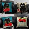 Hand Drawn Cartoon Happy Cat Pillow Case Anti-dustmite Pillowcase Invisible Zipper Silky Short Plush Sofa Cushion Cover