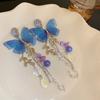 Pink Butterfly Earrings With Long Tassel Sparkly Zircon Crystal Imitation Pearl Beads Earrings Light Luxury Party Ear Jewelry K-