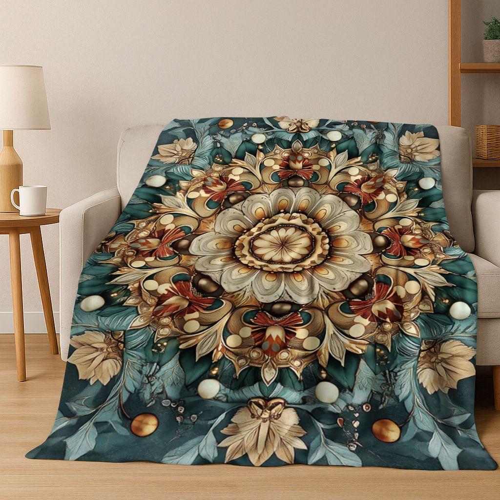 Regenbogen Mandala Blume Chakren Yoga Bohemia Kunst Flanell Decke, Gemütliche Weiche Überwurfdecke für Zuhause Schlafzimmer Bett Sofa Abdeckung Kinder Geschenk