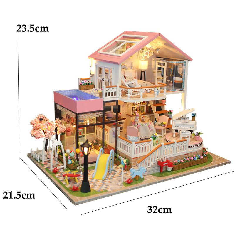 Wooden Mini Doll Houses Kit 3D Puzzle Assembly Building Model Toys Home Bedroom Decoration With LED Light Dollhouse For Kid Gift