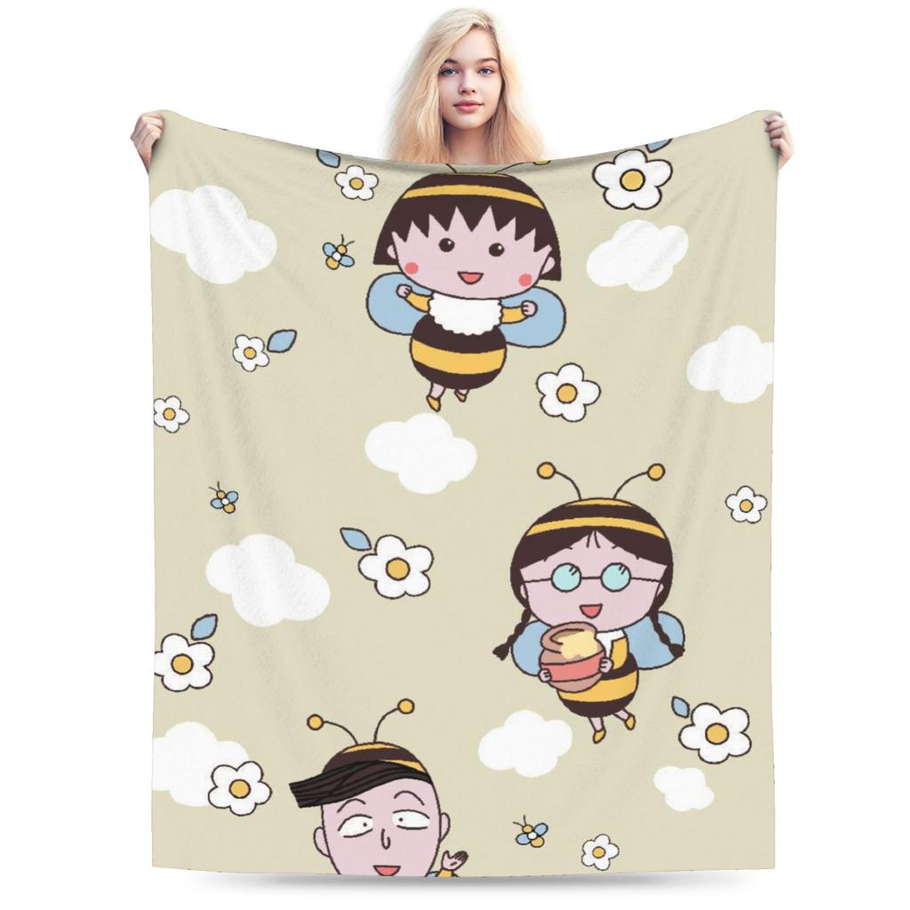 Coperta Anime Chibi Maruko Chan Decorazione in Velluto Coperte Plaid Multifunzione Super Calde per Biancheria da Letto Copriletti per Auto