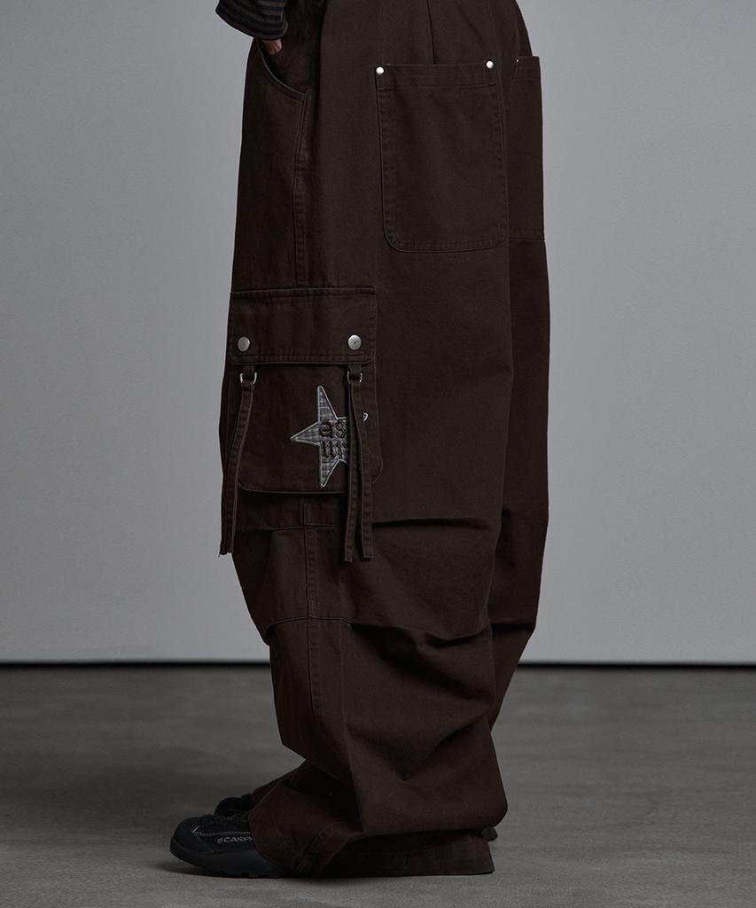 Aejeuyua Cargo Flap Cotton Pants Brown
