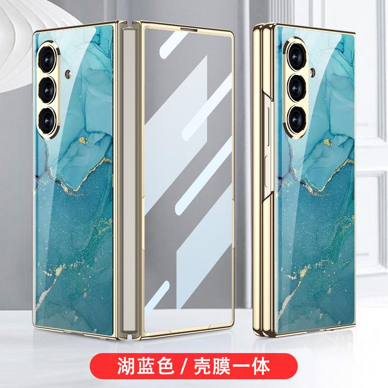 Luxury Plating Painted Glass Case for Samsung Galaxy Z Fold 7 6 Back Screen Glass Protective Cover for Galaxy Z Fold7 Case