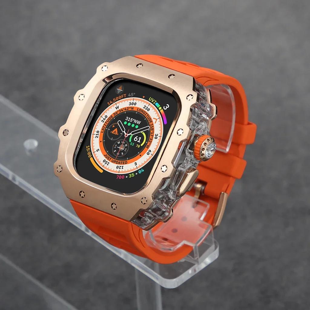 Klasická luxusná modifikačná súprava pre Apple Watch Ultra 2 49mm Puzdro z nehrdzavejúcej ocele Pre IWatch 9 8 7 6 45mm 44mm Krištáľové tlačidlo Športový remienok